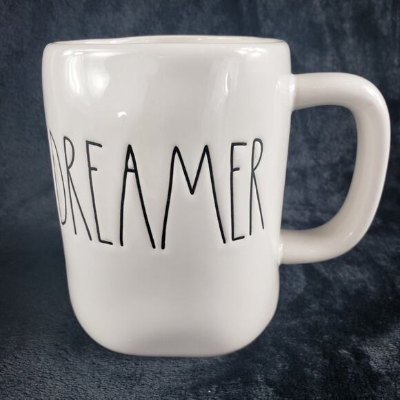 Rae Dunn DREAMER Coffee Mug Glossy White Black Lettering Oversized NWOT - Picture 1 of 8